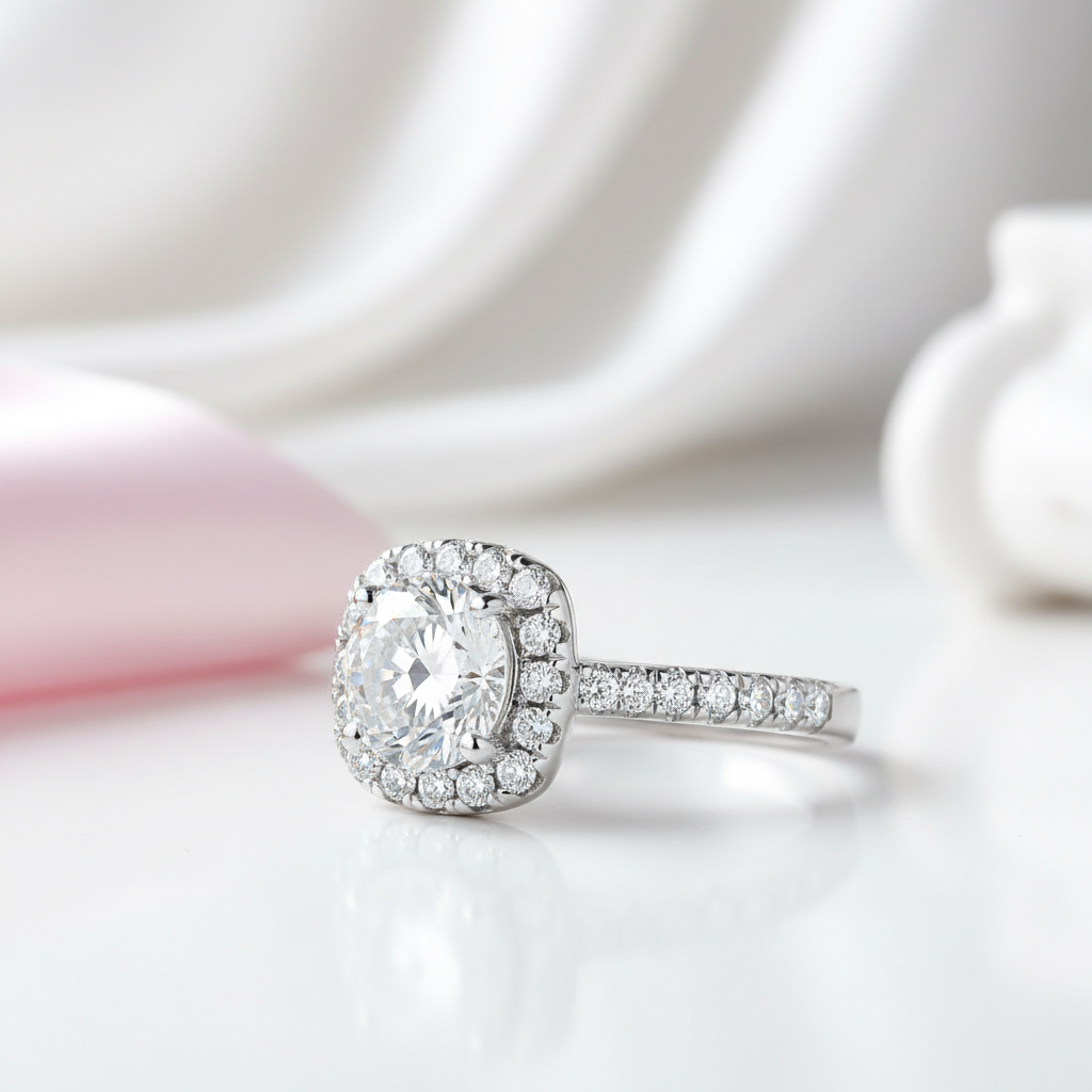 3.0 Ct Round Brilliant Diamond Halo Engagement Ring-Black Diamonds New York