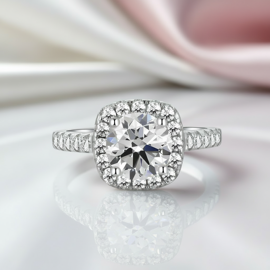 3.0 Ct Round Brilliant Diamond Halo Engagement Ring-Black Diamonds New York