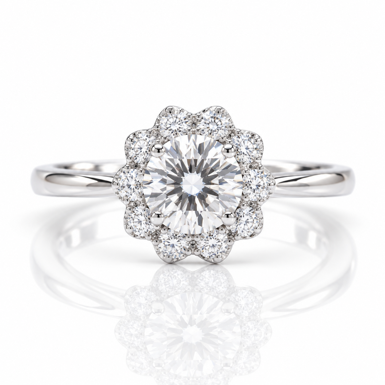 3.0 Ct Round Cut Crackling Diamond Option Flower Halo Engagement Ring-Black Diamonds New York