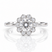 3.0 Ct Round Cut Crackling Diamond Option Flower Halo Engagement Ring-Black Diamonds New York