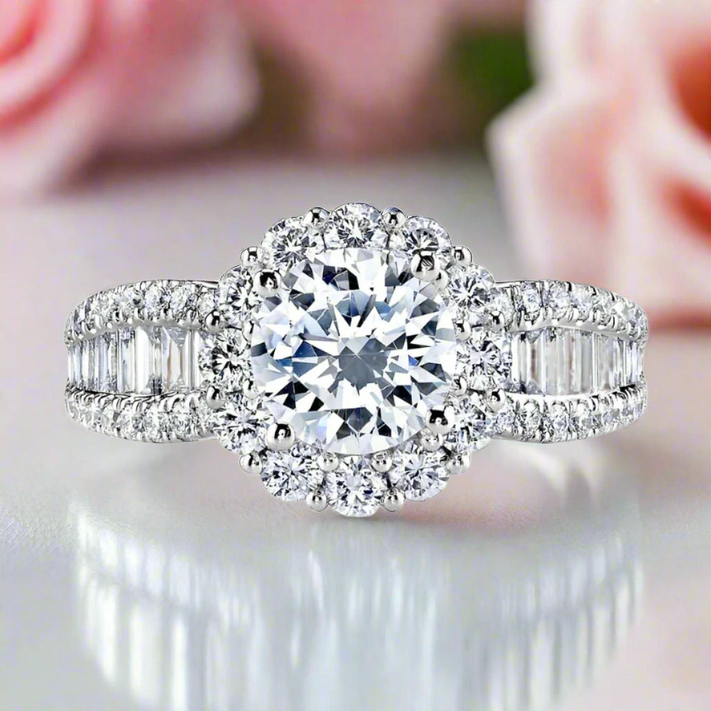 3.0 Ct Round Diamond Halo Engagement Ring-Black Diamonds New York