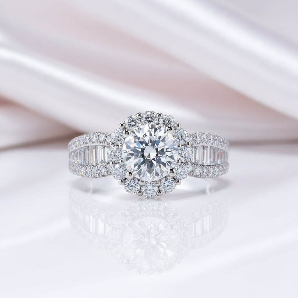 3.0 Ct Round Diamond Option Halo Engagement Ring-Black Diamonds New York