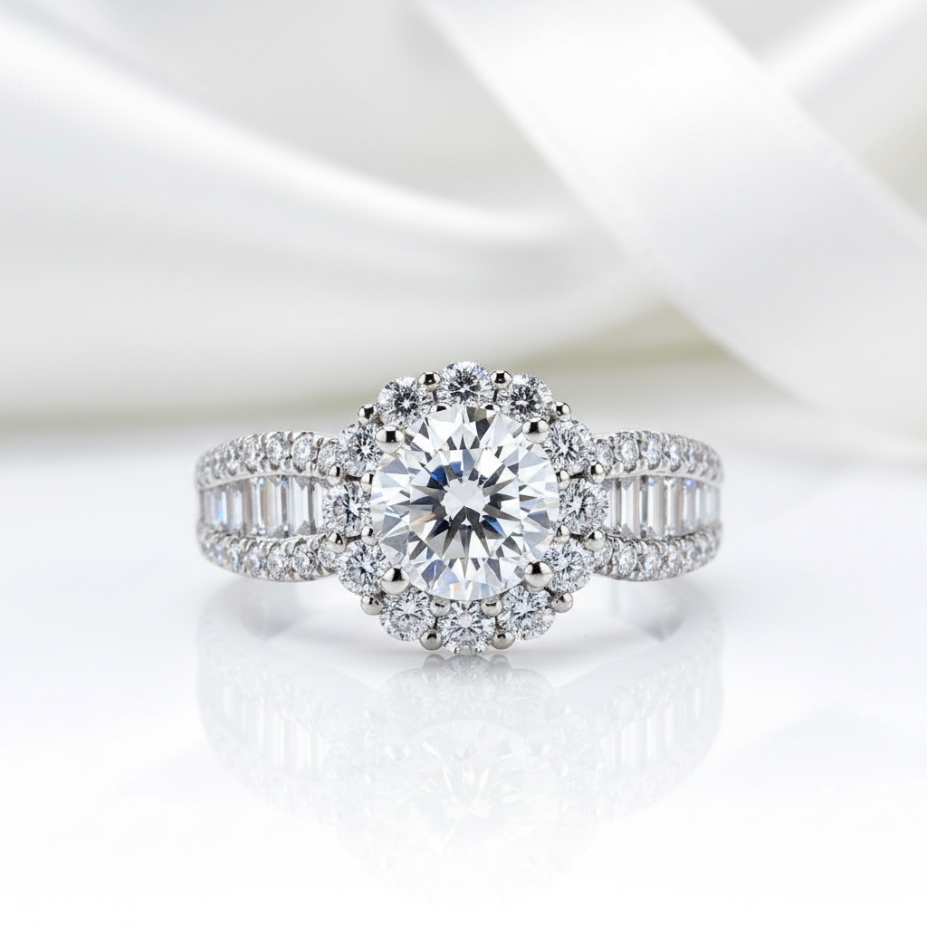 3.0 Ct Round Diamond Option Halo Engagement Ring-Black Diamonds New York