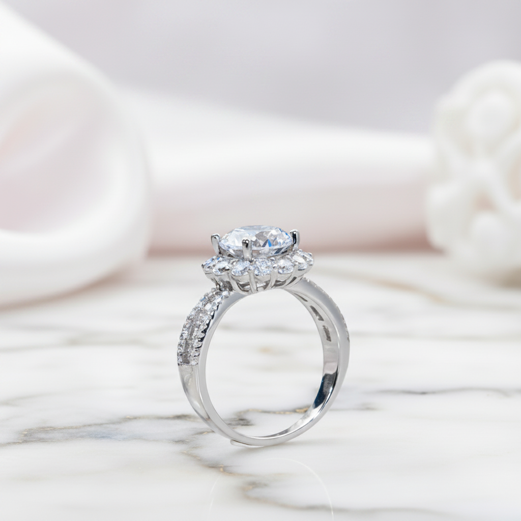 3.0 Ct Round Diamond Option Halo Engagement Ring-Black Diamonds New York