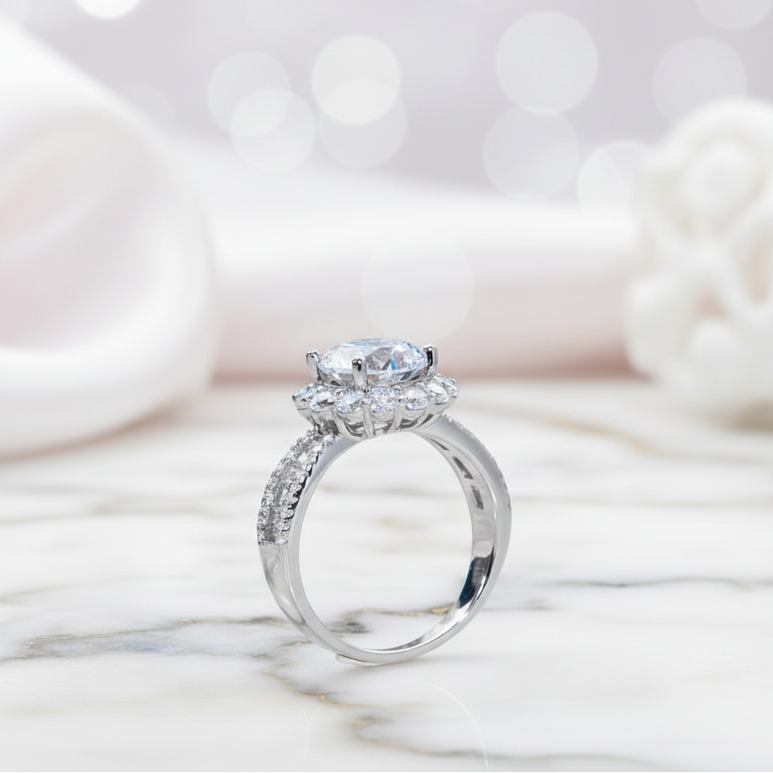 3.0 Ct Round Diamond Option Halo Engagement Ring-Black Diamonds New York