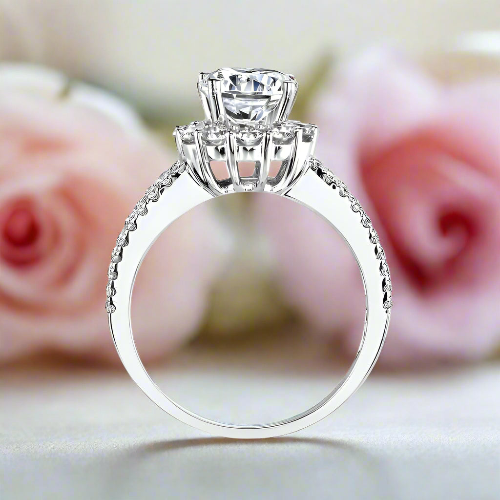 3.0 Ct Round Diamond Halo Engagement Ring-Black Diamonds New York