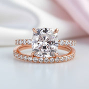 3.0ct Cushion Cut Rose Gold Clear Sapphire Wedding Ring Set-Black Diamonds New York