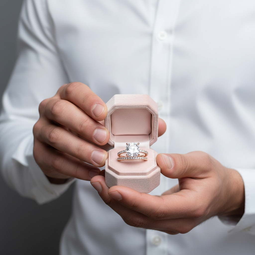 3.0ct Cushion Cut Rose Gold Clear Sapphire Wedding Ring Set-Black Diamonds New York