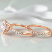 3.0ct Cushion Cut Rose Gold Clear Sapphire Wedding Ring Set-Black Diamonds New York