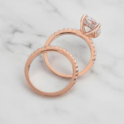 3.0ct Cushion Cut Rose Gold Clear Sapphire Wedding Ring Set-Black Diamonds New York