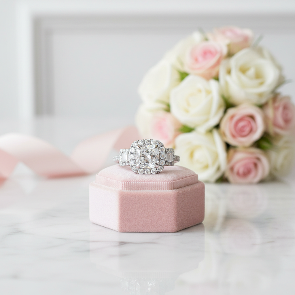 3.0ct Asscher Cut Three Stone Engagement Ring-Black Diamonds New York