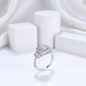 3.0ct Asscher Cut Three Stone Engagement Ring-Black Diamonds New York