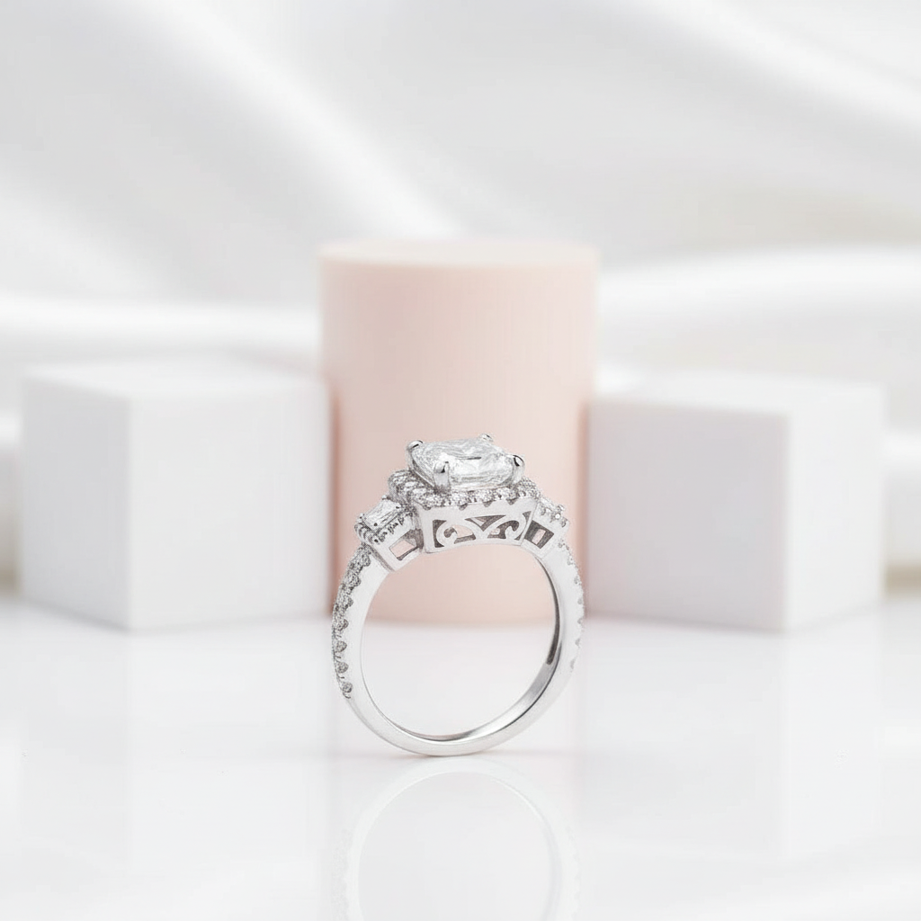 3.0ct Asscher Cut Three Stone Engagement Ring-Black Diamonds New York