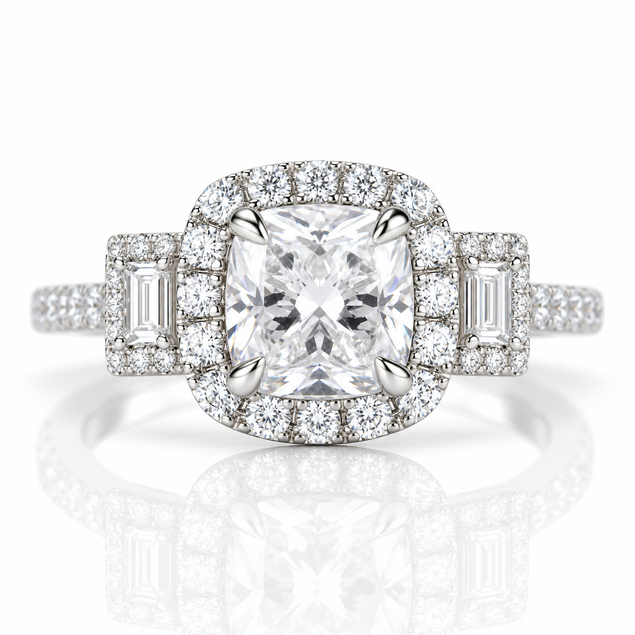 3.0ct Asscher Cut Three Stone Engagement Ring-Black Diamonds New York