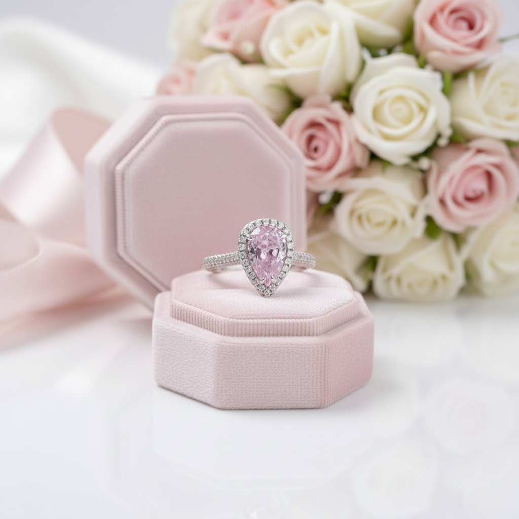 3.0ct Halo Pear Cut Diamond Option Pink Sapphire Engagement Ring-Black Diamonds New York