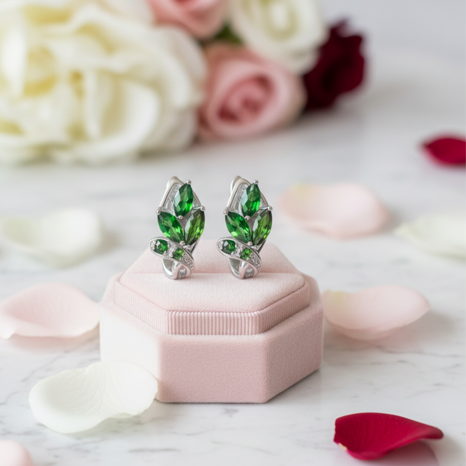 3.11 Ctw Chrome Diopside Gemstone Stud Earrings-Black Diamonds New York