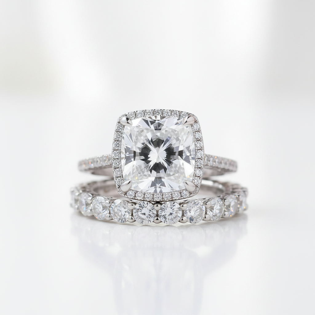 3.2 Carat Cushion Cut Halo Wedding Set-Black Diamonds New York