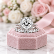 3.2 Carat Cushion Cut Halo Wedding Set