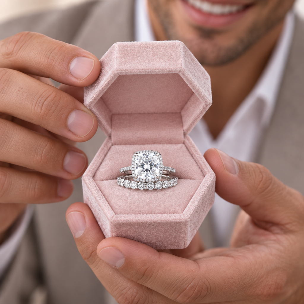 3.2 Carat Cushion Cut Halo Wedding Set