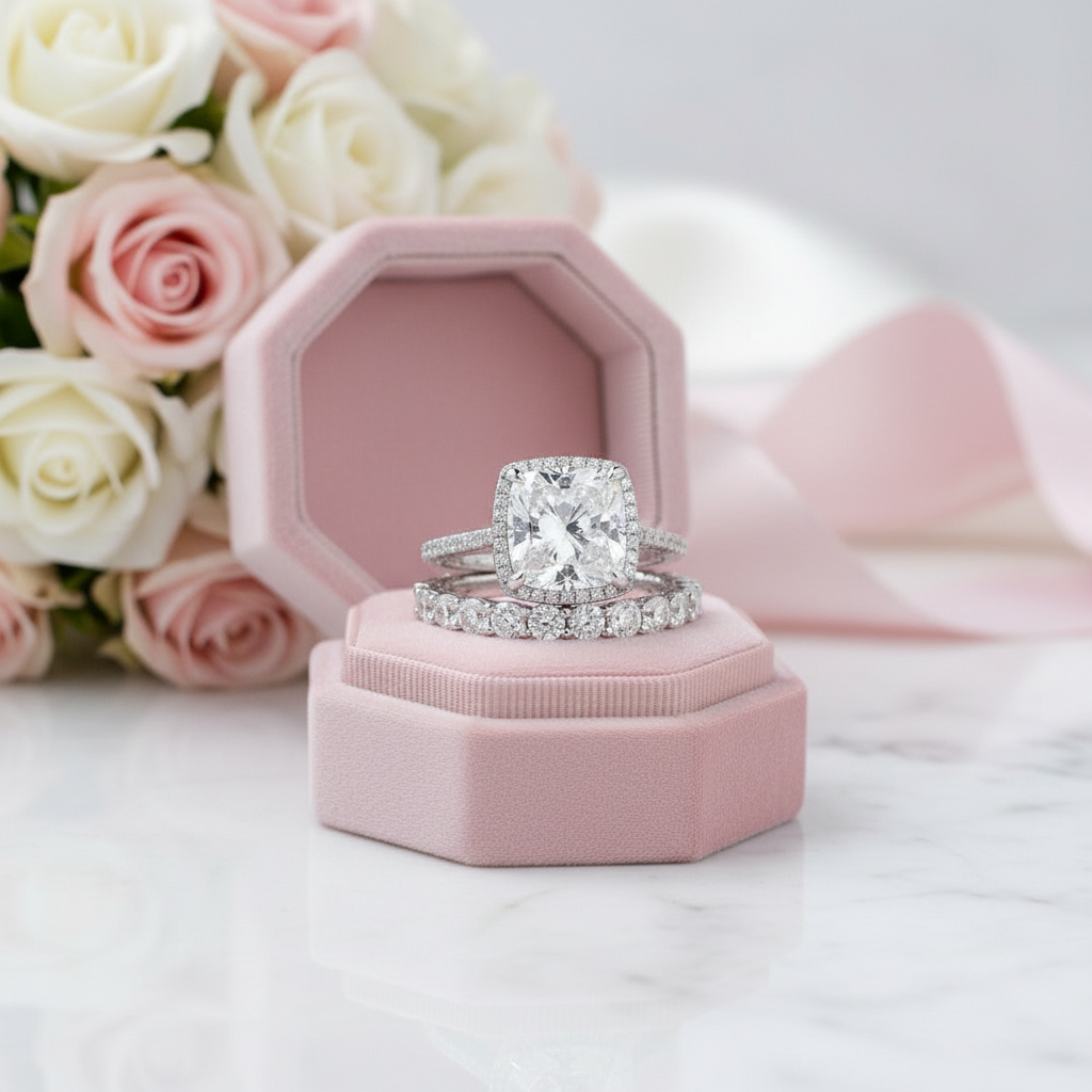 3.2 Carat Cushion Cut Halo Wedding Set-Black Diamonds New York