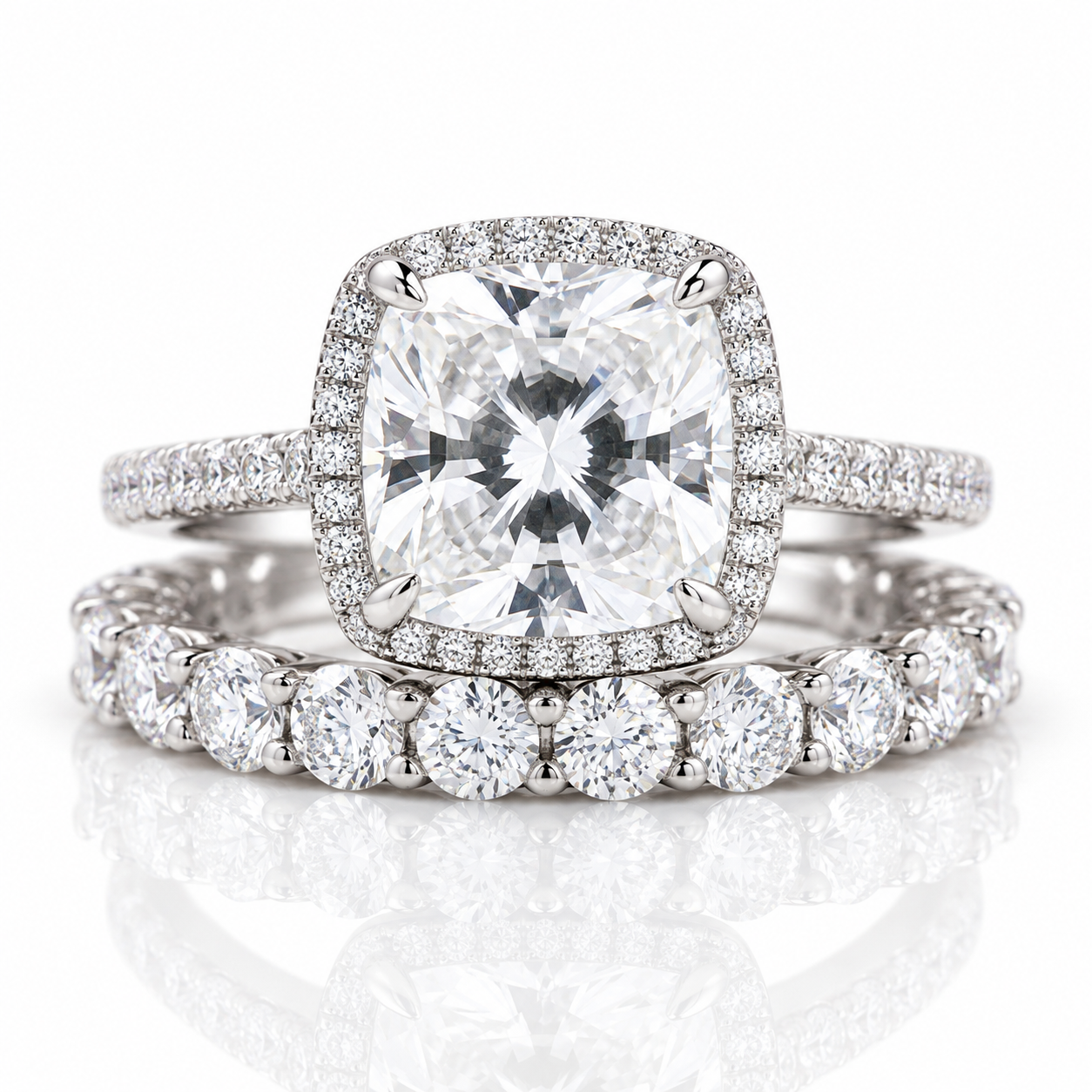3.2 Carat Cushion Cut Halo Wedding Set-Black Diamonds New York