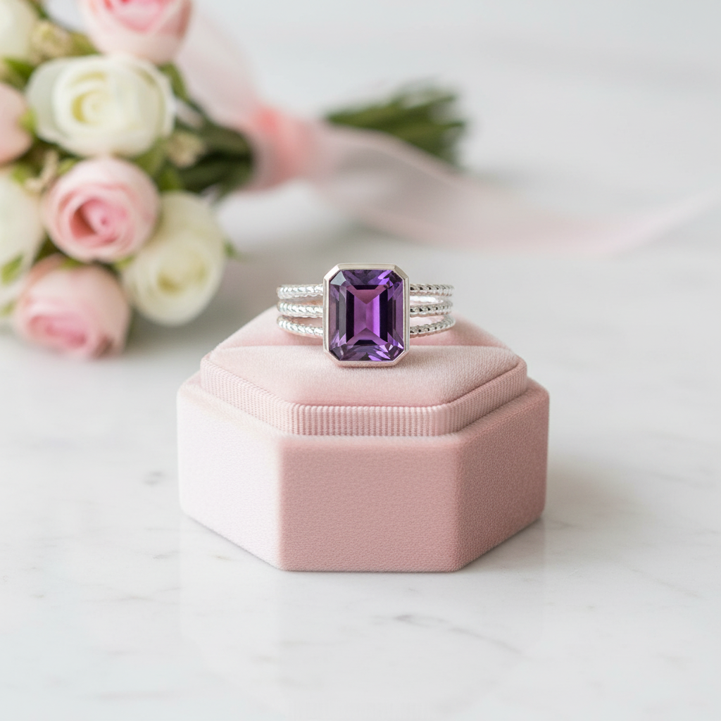 3.36Ct Amethyst Rope Band Engagement Ring-Black Diamonds New York