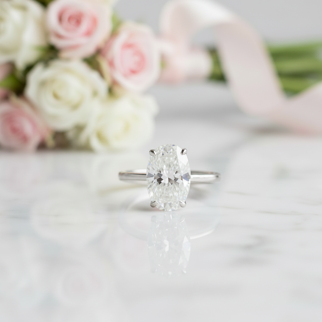 3.50 Carat Oval Cut Solitaire Yellow Gold Engagement Ring-Black Diamonds New York