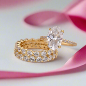 3.5 Carat Classic Oval Cut Yellow Gold Wedding Ring Set-Black Diamonds New York