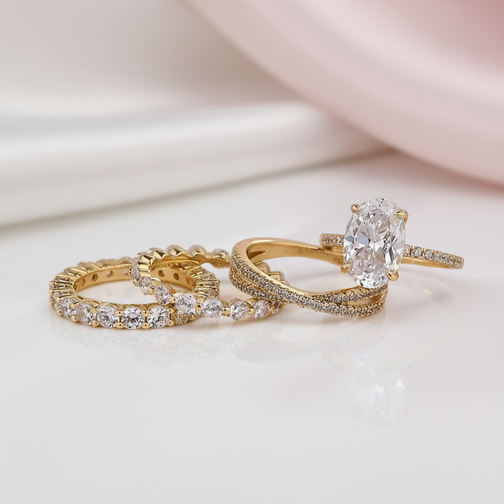 3.5 Carat Classic Oval Cut Yellow Gold Wedding Ring Set-Black Diamonds New York