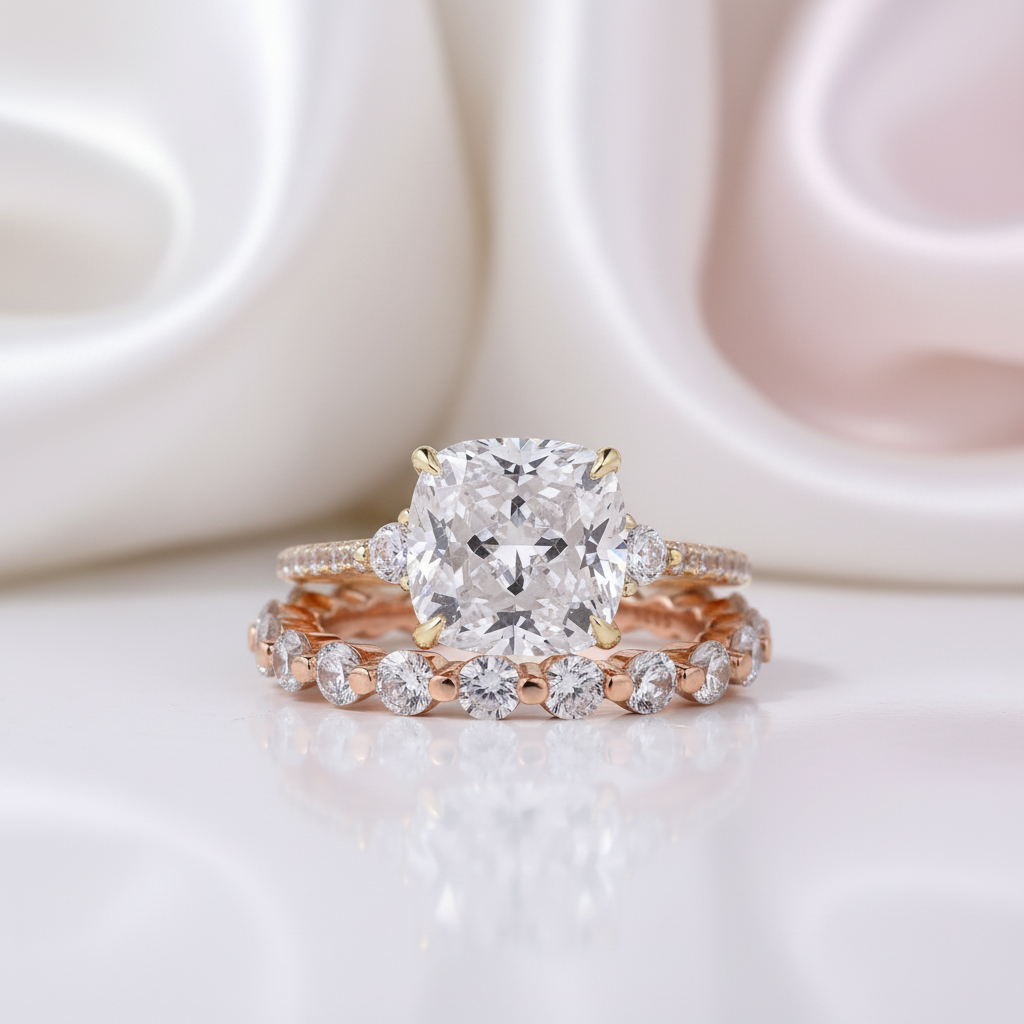 3.5 Carat Cushion Cut Women's Wedding Ring Set-Black Diamonds New York