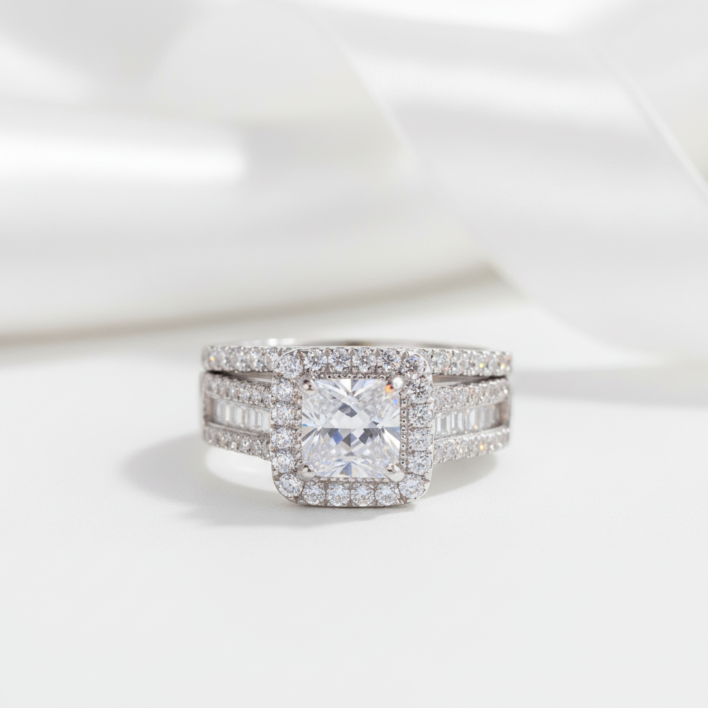 3.5 Ctw Princess Cut Diamond Wedding Ring Set-Black Diamonds New York