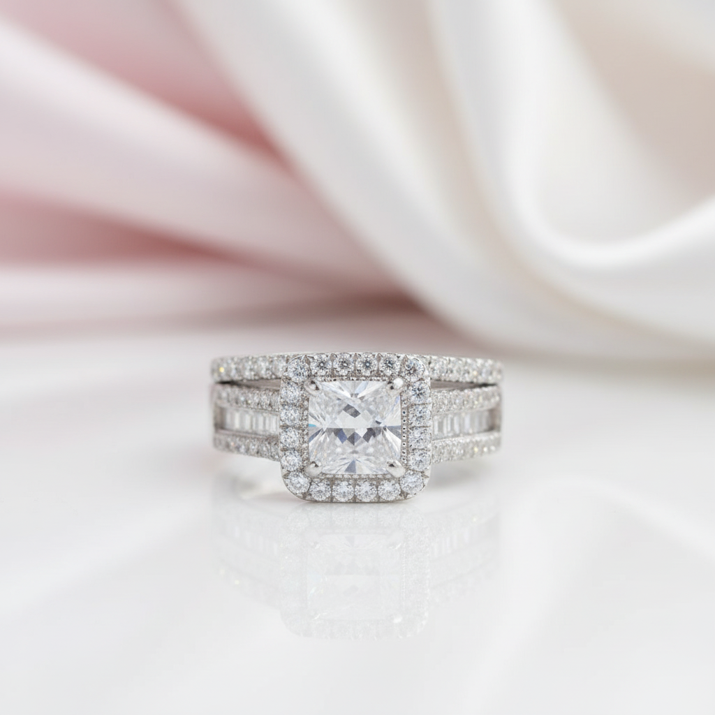 3.5 Ctw Princess Cut Diamond Wedding Ring Set-Black Diamonds New York