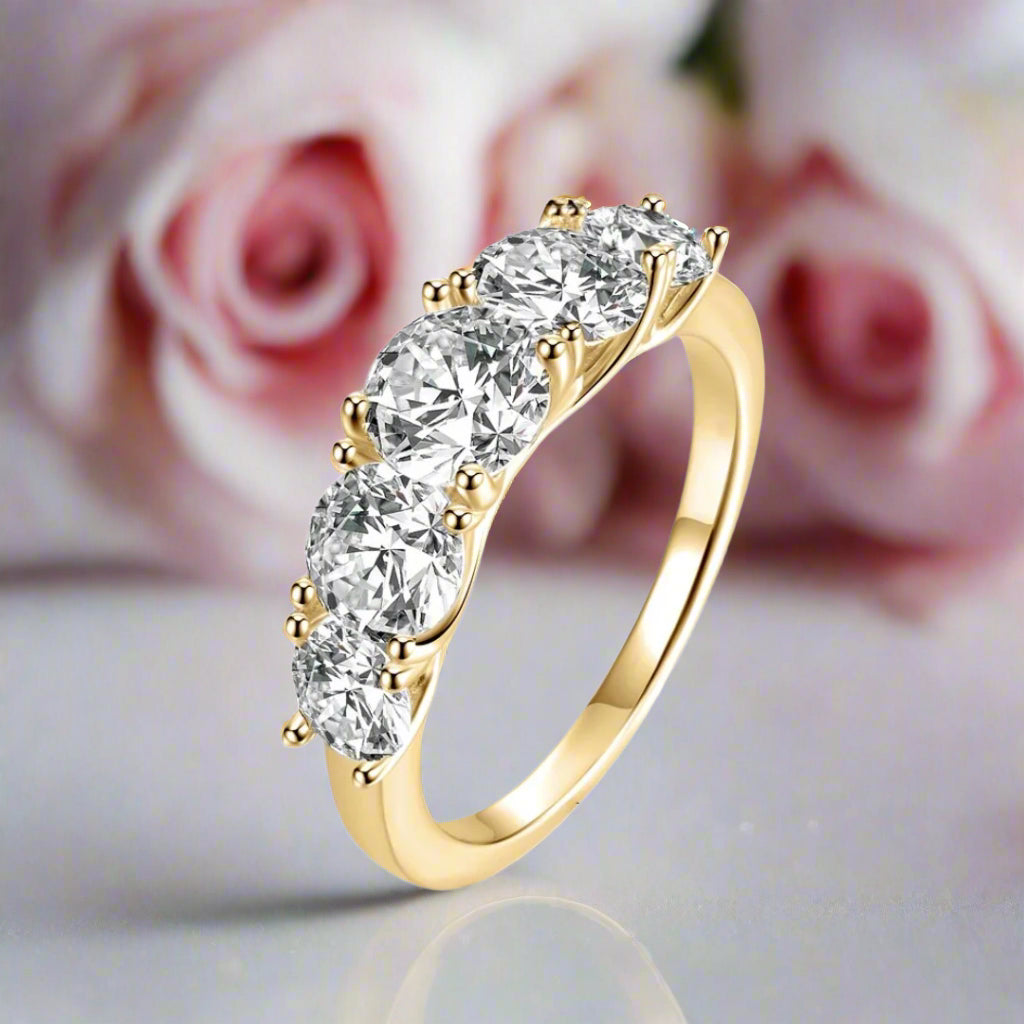 3.6 Ctw Round Cut Diamond Five Stone Engagement Ring-Black Diamonds New York