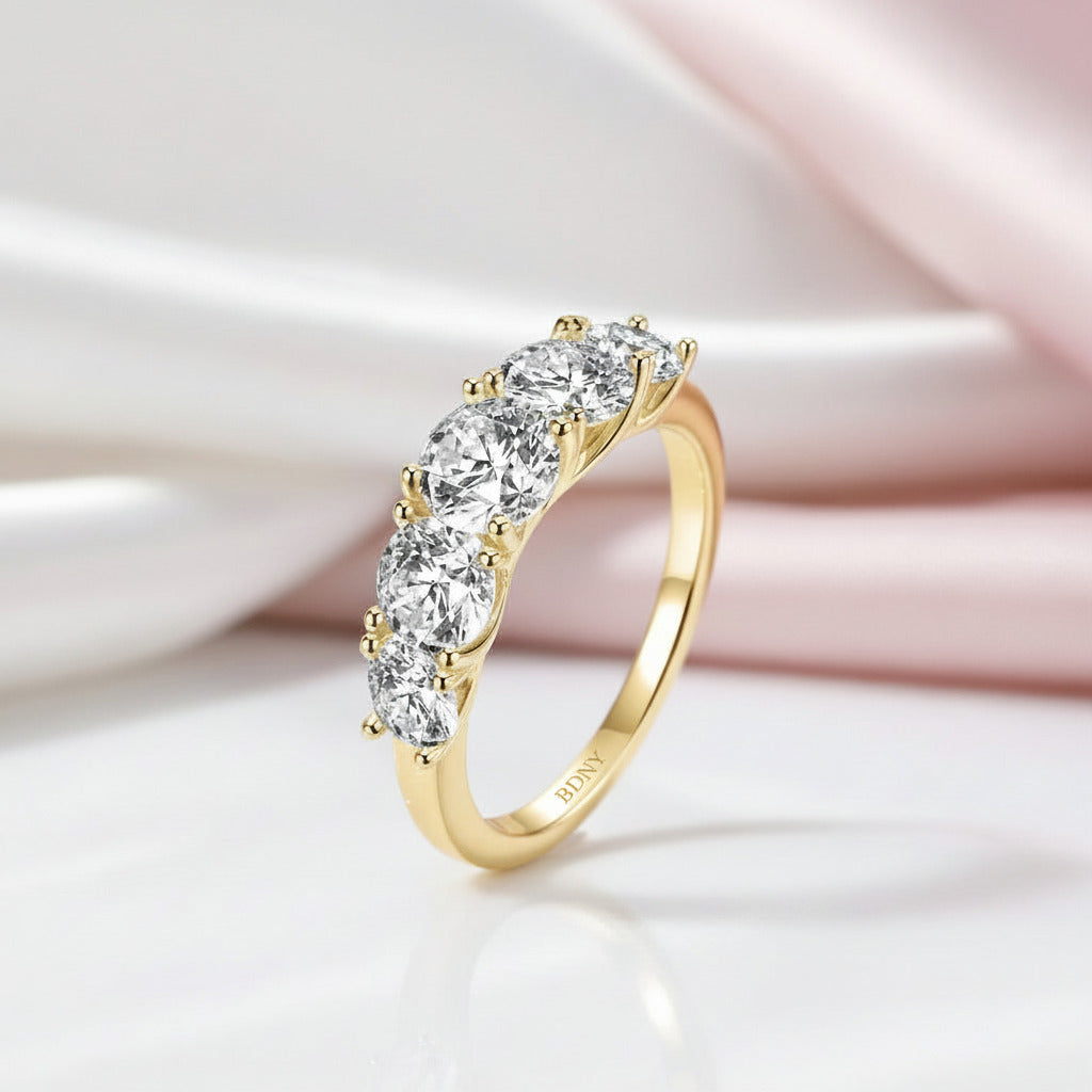 3.6 Ctw Round Cut Diamond Option Five Stone Engagement Ring-Black Diamonds New York