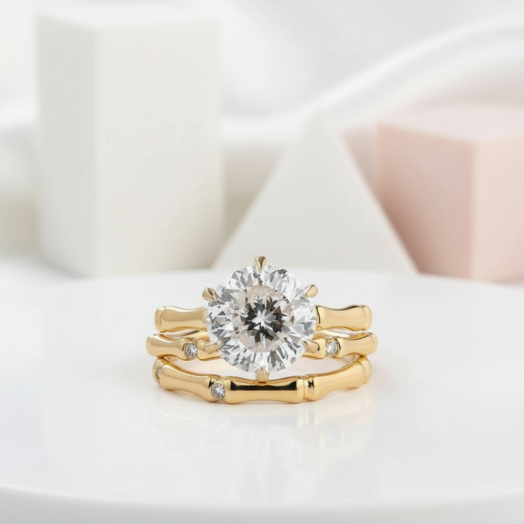 3.0 Carat Bamboo Design Brilliant Cut Wedding Set-Black Diamonds New York