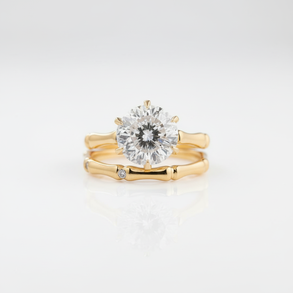 3.0 Carat Bamboo Design Brilliant Cut Wedding Set-Black Diamonds New York