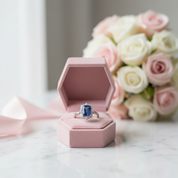3.0 Carat Halo Emerald Cut Blue Simulated Sapphire Engagement Ring-Black Diamonds New York