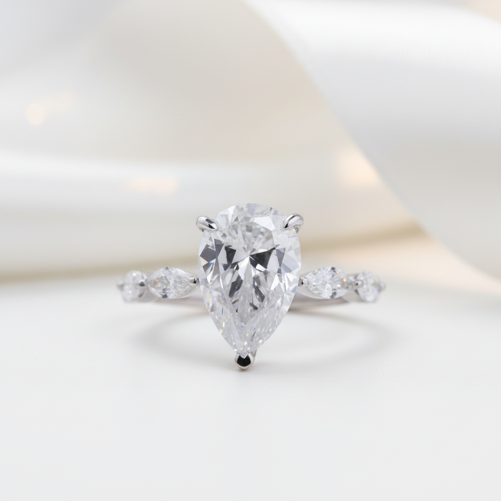 3.0 Carat Pear Cut Engagement Ring With Marquise Cut Side Stone-Black Diamonds New York