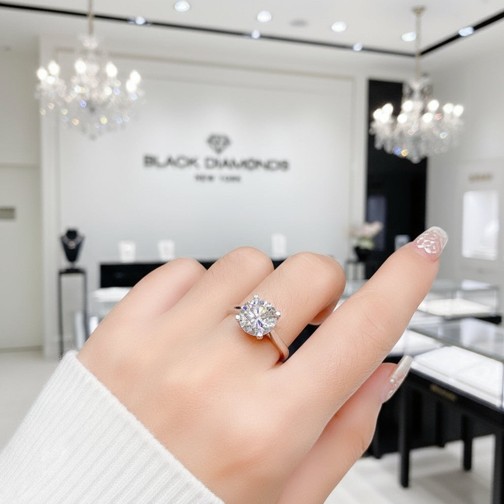 3.0 Ct Brilliant Round Cut Diamond Solitaire Engagement Ring-Black Diamonds New York
