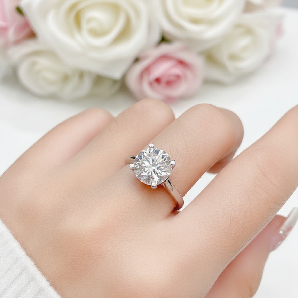 3.0 Ct Brilliant Round Cut Diamond Solitaire Engagement Ring-Black Diamonds New York