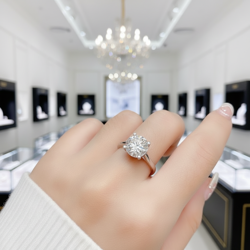 3.0 Ct Brilliant Round Cut Diamond Option Solitaire Engagement Ring-Black Diamonds New York
