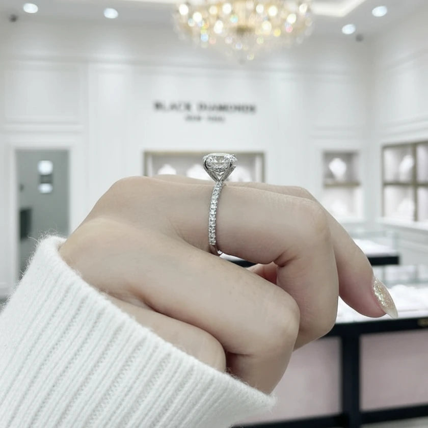 3.0 Ct Round Cut Diamond 14K White Gold Engagement Ring-Black Diamonds New York