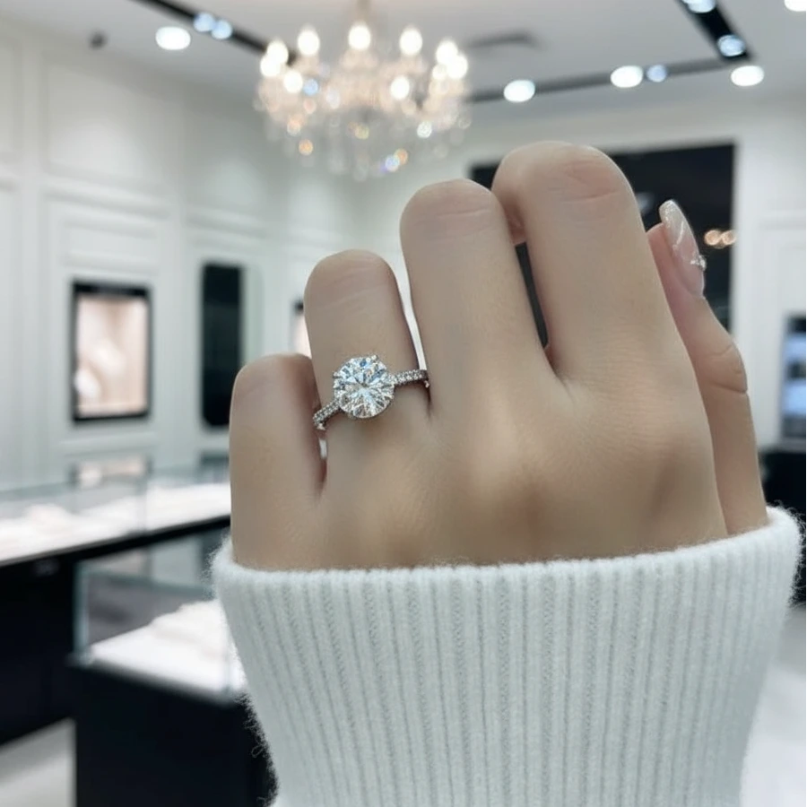 3.0 Ct Round Cut Diamond 14K White Gold Engagement Ring-Black Diamonds New York