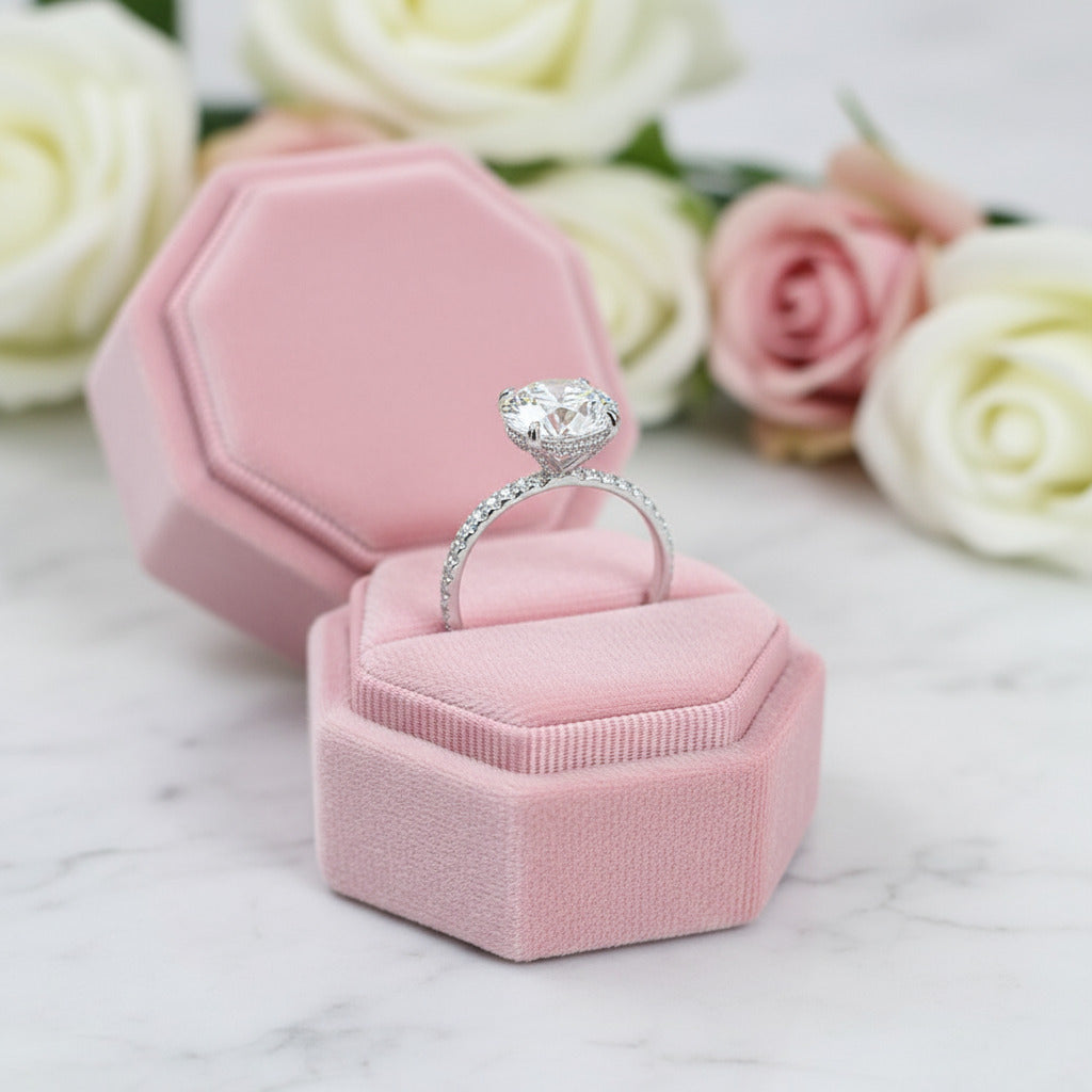 3.0 Ct Round Cut Diamond 14K White Gold Engagement Ring-Black Diamonds New York