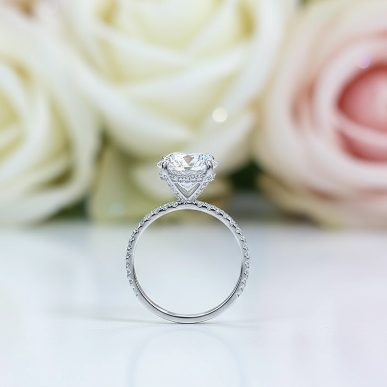 3.0 Ct Round Cut Diamond 14K White Gold Engagement Ring-Black Diamonds New York