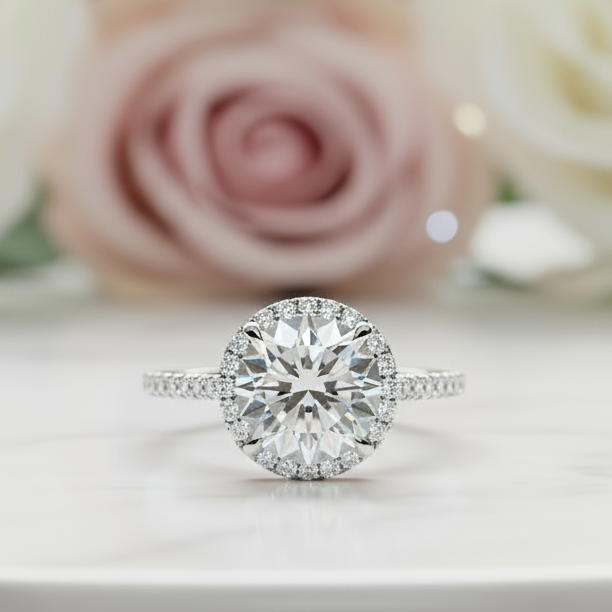 3.0 Ct Round Cut Diamond 14K White Gold Engagement Ring-Black Diamonds New York