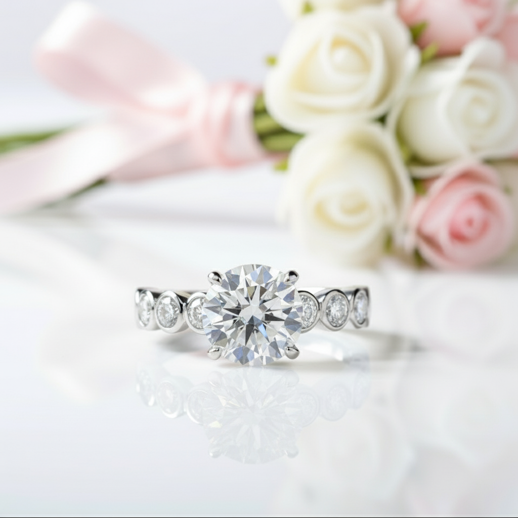 3.0 Ct Round Cut Diamond Engagement Ring Set-Black Diamonds New York