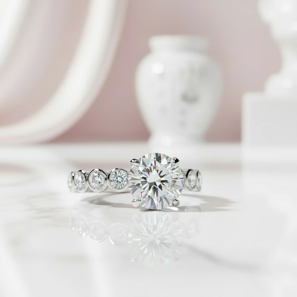 3.0 Ct Round Cut Diamond Engagement Ring Set-Black Diamonds New York