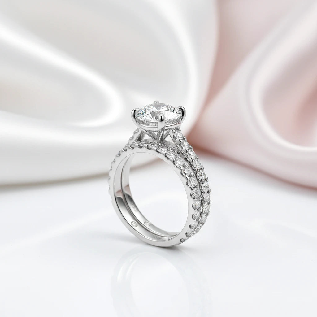 3.0 Ct Round Diamond Option Engagement Ring Set-Black Diamonds New York