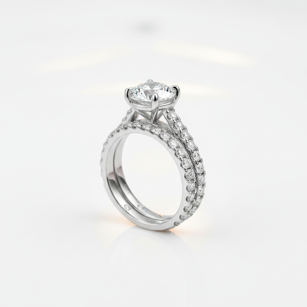 3.0 Ct Round Diamond Option Engagement Ring Set-Black Diamonds New York